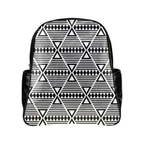 Black Aztec Tribal Multi-Pockets Backpack (Model 1636)