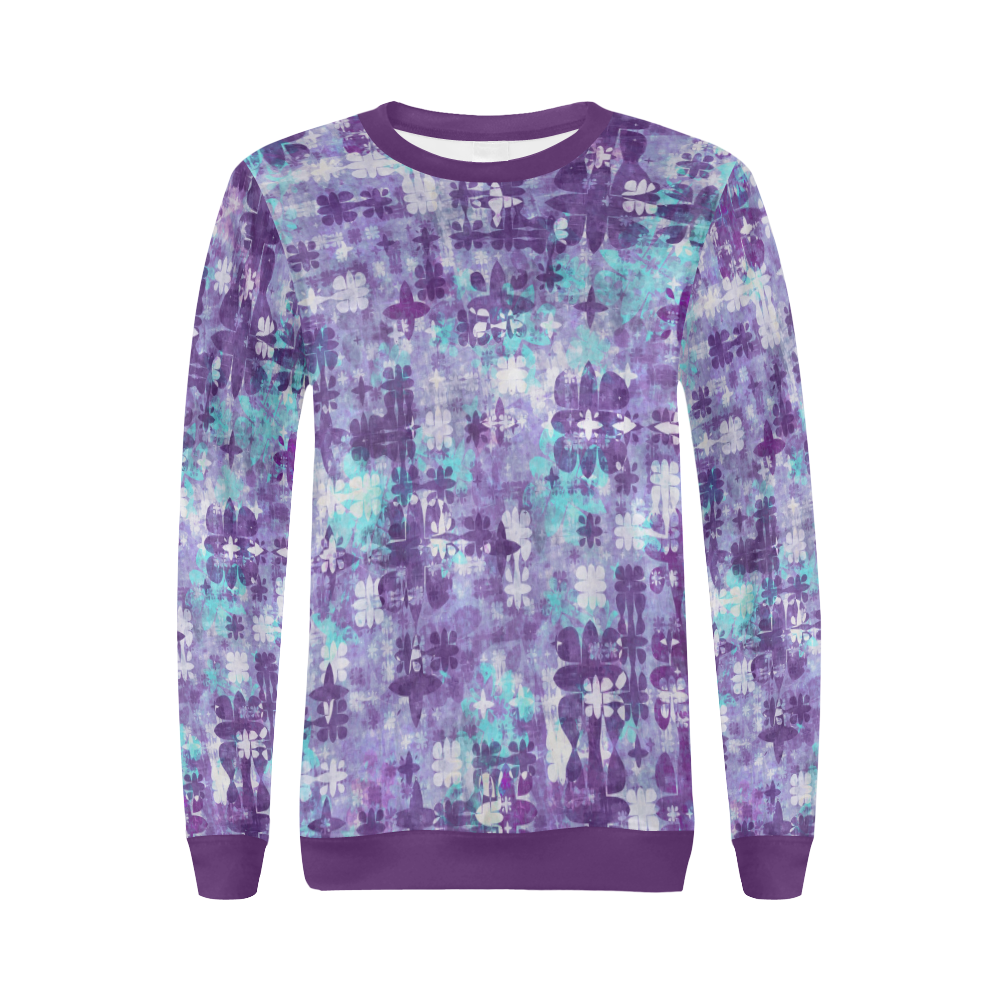 Purple Grime Foral All Over Print Crewneck Sweatshirt for Women (Model H18)