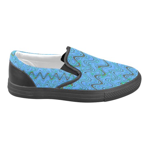 Blue Green and Black Waves pattern design Slip-on Canvas Shoes for Men/Large Size (Model 019)