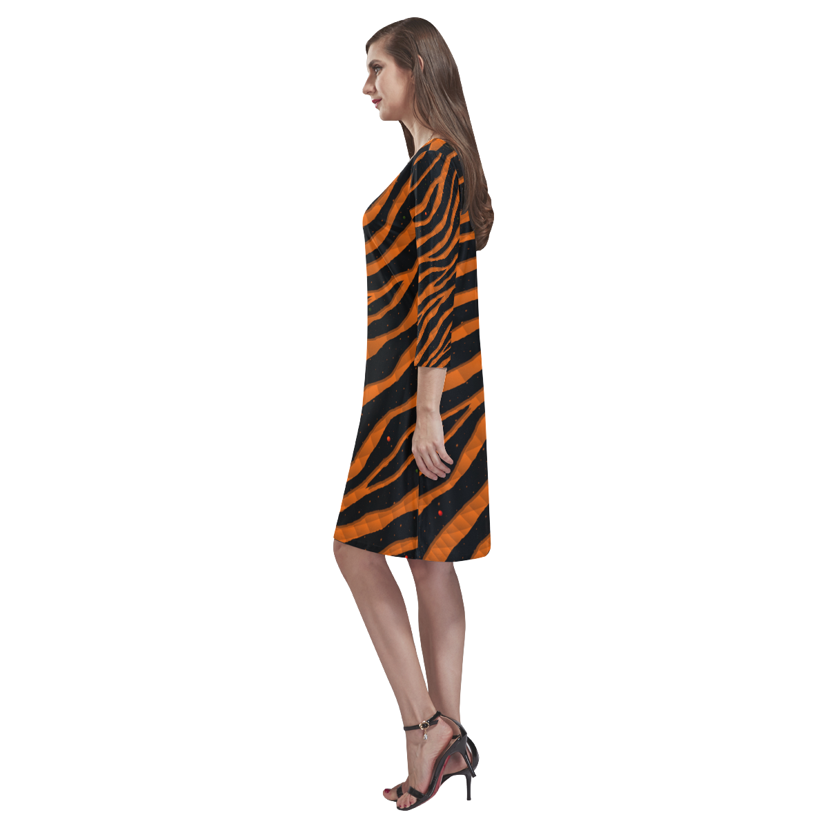 Ripped SpaceTime Stripes - Orange Rhea Loose Round Neck Dress(Model D22)