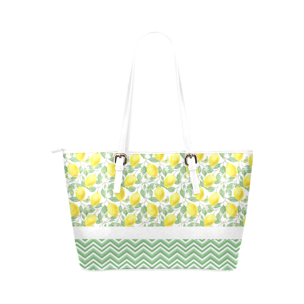 Lemons With Chevron Leather Tote Bag/Small (Model 1651)
