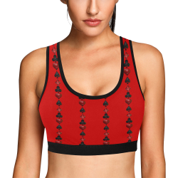 Las Vegas  Black and Red Casino Poker Card Shapes on Red Women's All Over Print Sports Bra (Model T52)