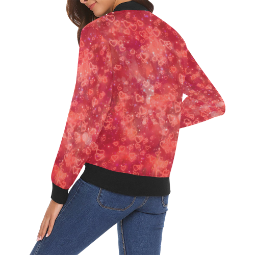 Sparkling glowing hearts B by JamColors All Over Print Bomber Jacket for Women (Model H19)