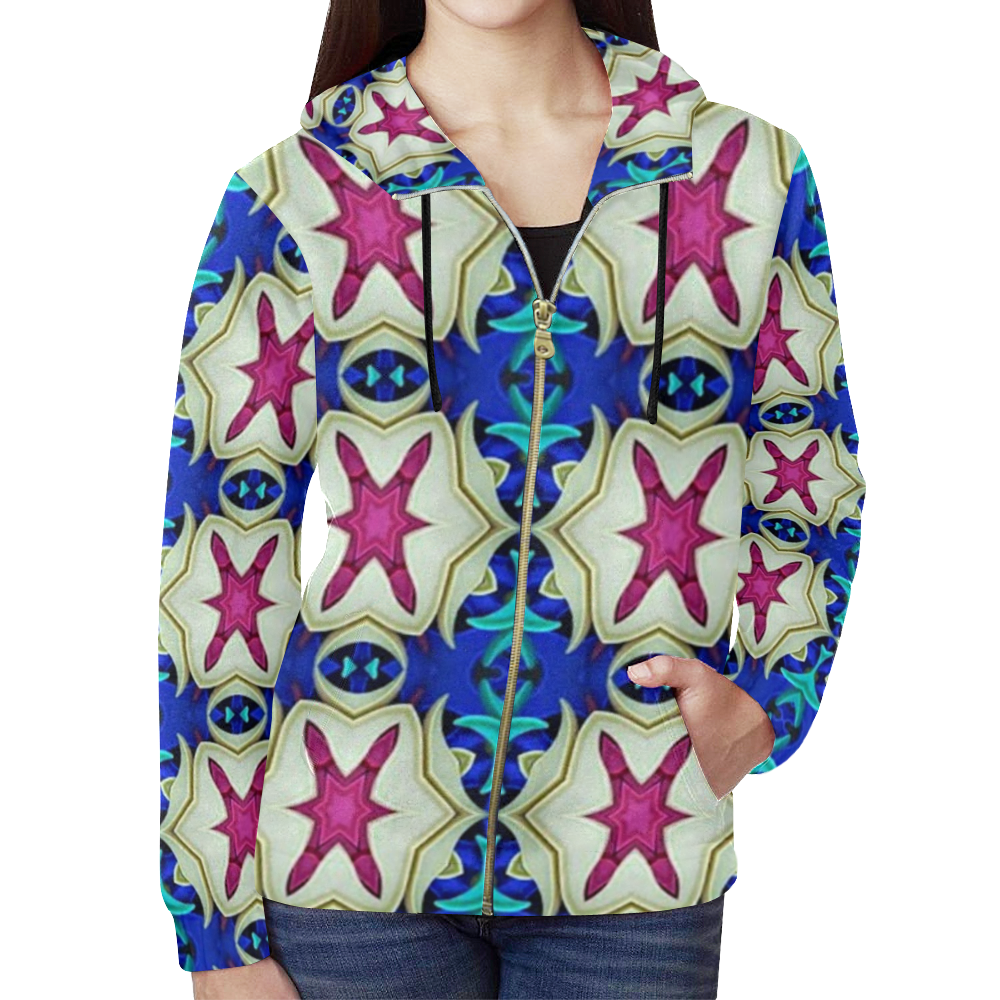 Annabellerockz-blue spring-hoodie All Over Print Full Zip Hoodie for Women (Model H14)
