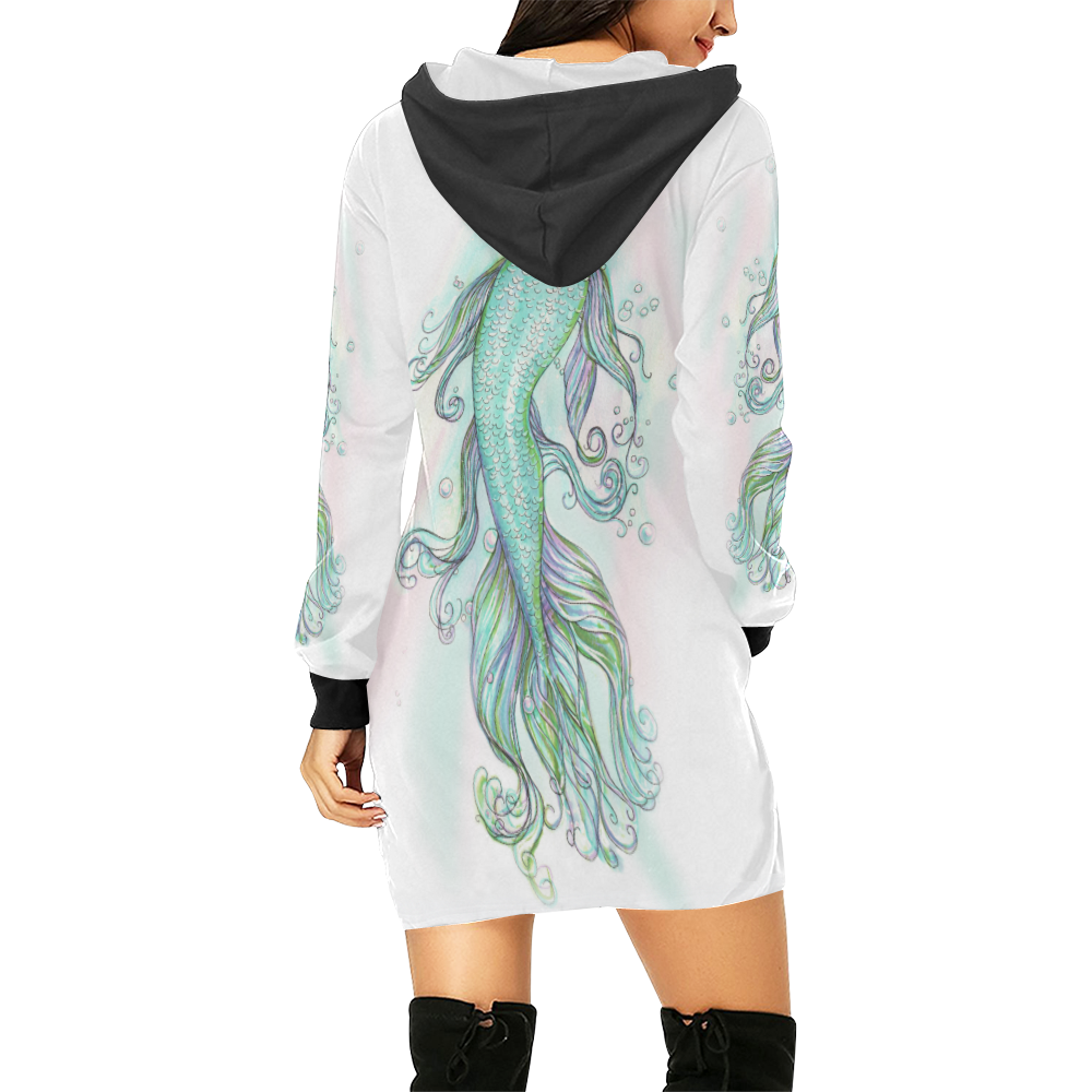 Mermaid Tail All Over Print Hoodie Mini Dress (Model H27)