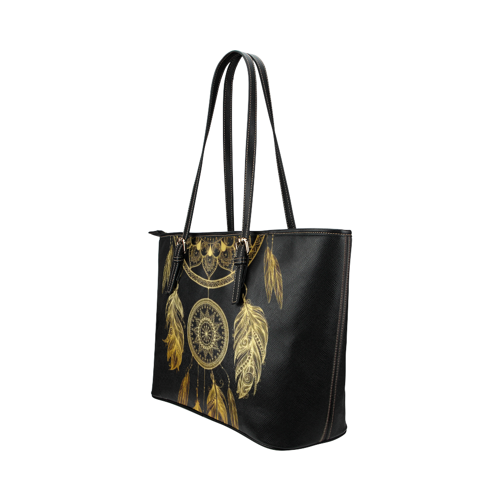 Golden Native Dreamcatcher Leather Tote Bag/Small (Model 1651)
