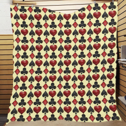 Las Vegas Black and Red Casino Poker Card Shapes on Yellow Quilt 70"x80"