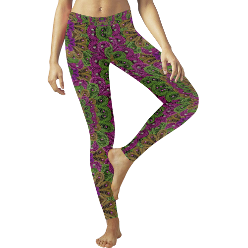 Peacock lace in the nature Women's Low Rise Leggings (Invisible Stitch) (Model L05)
