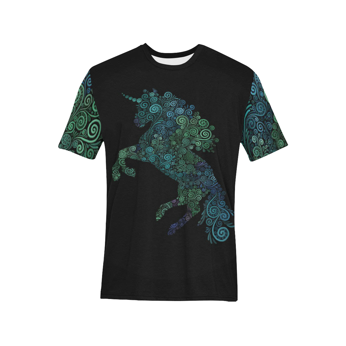 3D Psychedelic Unicorn blue and green Men's All Over Print T-Shirt (Solid Color Neck) (Model T63)
