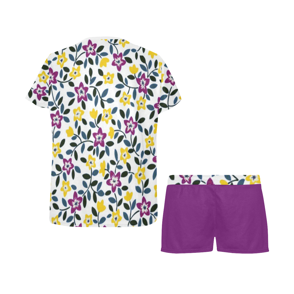 cute floral purple yellow Women's Short Pajama Set