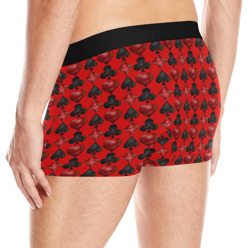 Las Vegas Black and Red Casino Poker Card Shapes on Red Men's Boxer Briefs with Merged Design (Model  L10)
