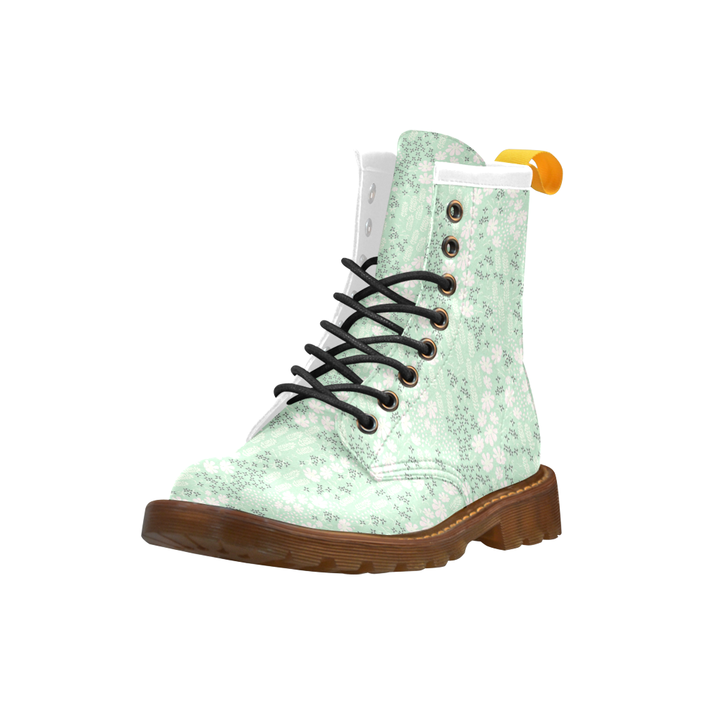 Mint Floral Pattern High Grade PU Leather Martin Boots For Men Model 402H