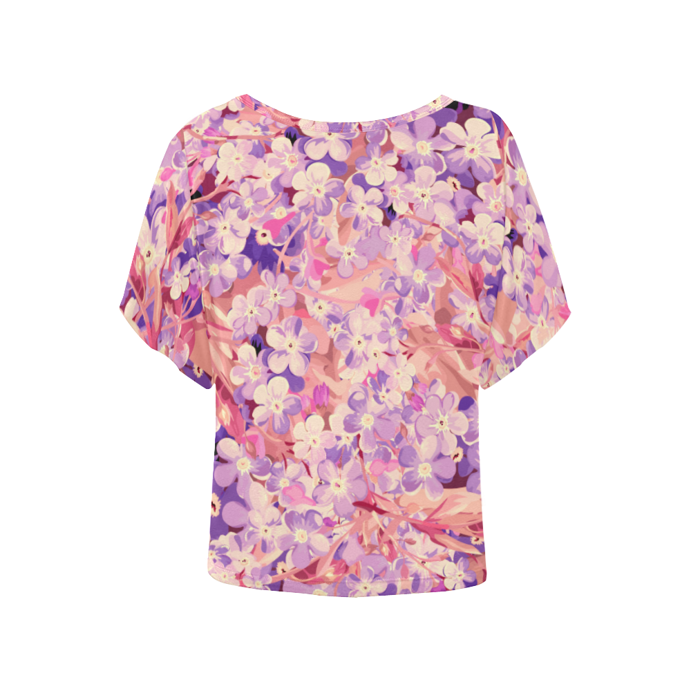 flower pattern Women's Batwing-Sleeved Blouse T shirt (Model T44)
