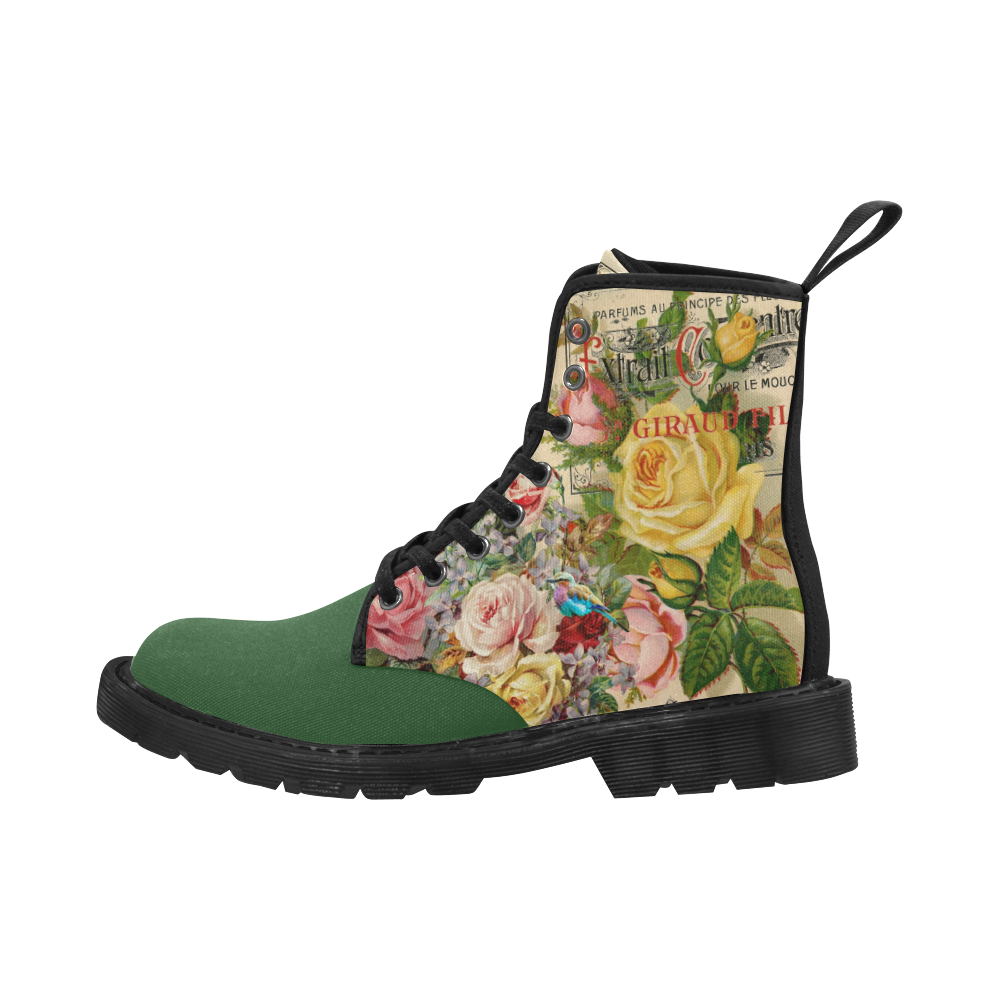 Scott's Roses Green Martin Boots for Women (Black) (Model 1203H)