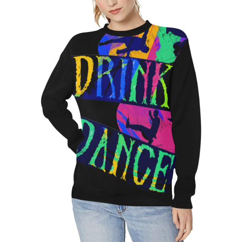 Break Dancing Colorful / Black Women's Rib Cuff Crew Neck Sweatshirt (Model H34)