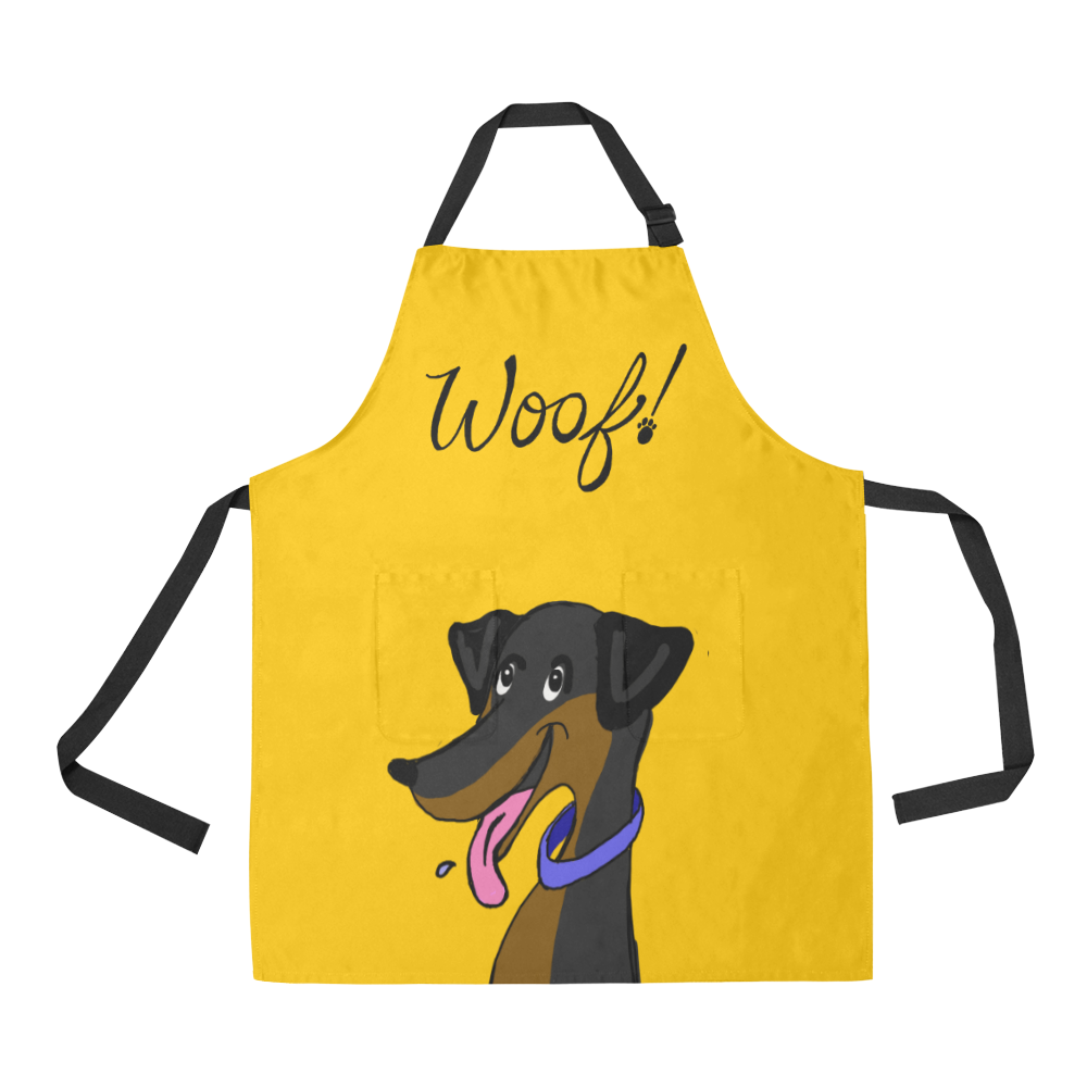 Woof!! dachshund - yellow All Over Print Apron