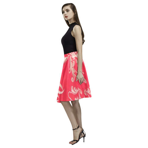 red chinese style print midi skirt Melete Pleated Midi Skirt (Model D15)