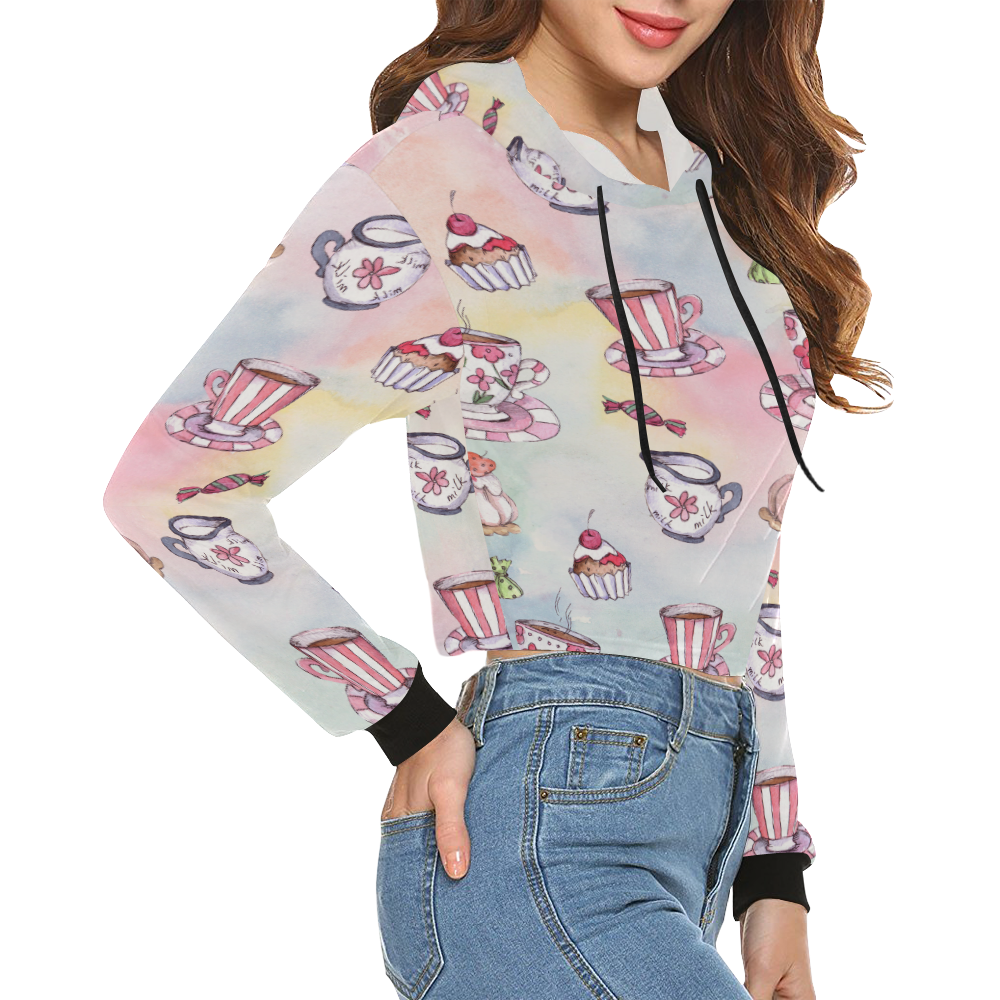 Coffee and sweeets All Over Print Crop Hoodie for Women (Model H22)