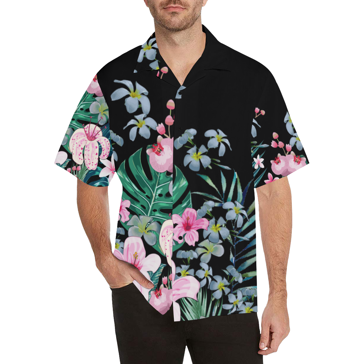 BLACK Aloha-3 Shirt 473 Hawaiian Shirt (Model T58)