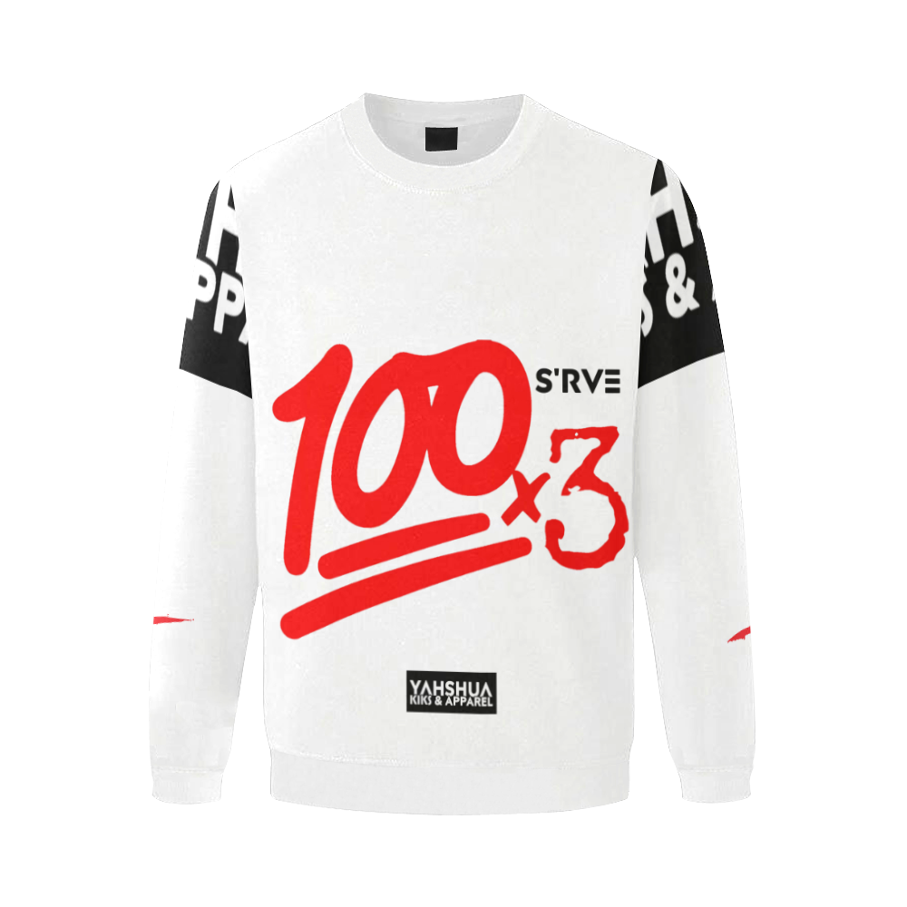 100x3 (White) Men's Oversized Fleece Crew Sweatshirt/Large Size(Model H18)
