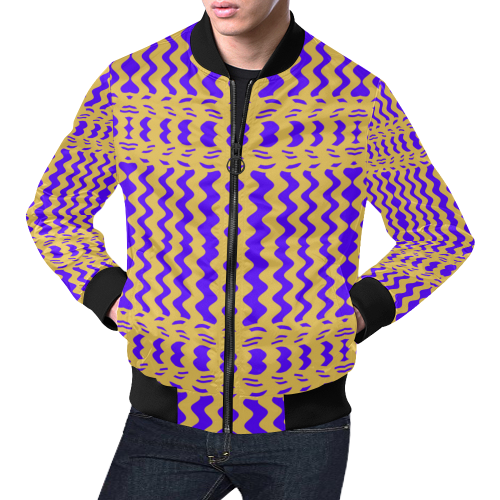 Purple Yellow Modern  Waves Lines All Over Print Bomber Jacket for Men/Large Size (Model H19)