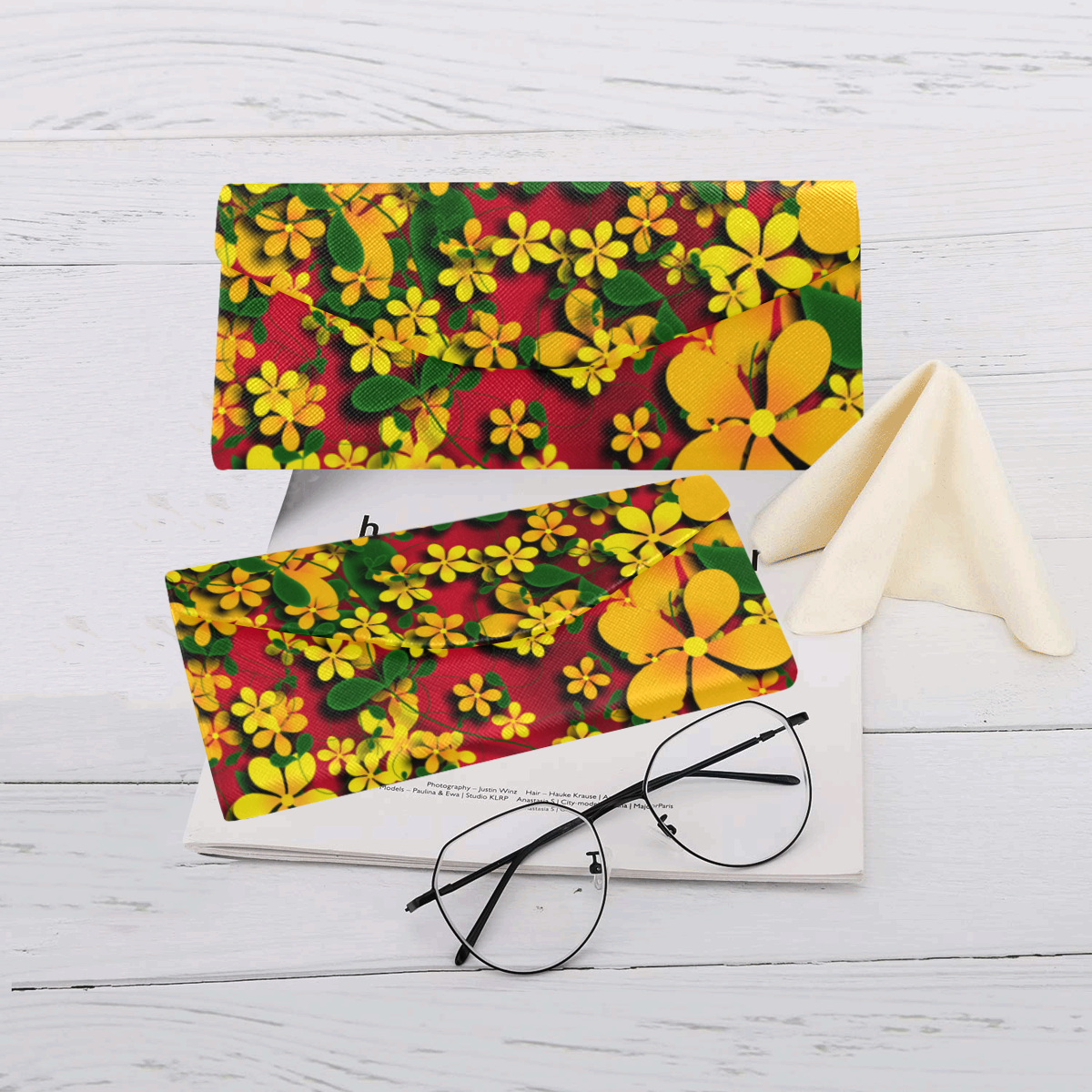 Pretty Orange & Yellow Flowers on Red Custom Foldable Glasses Case