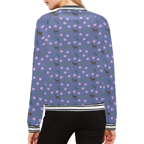 blue deer pattern All Over Print Bomber Jacket for Women (Model H21)