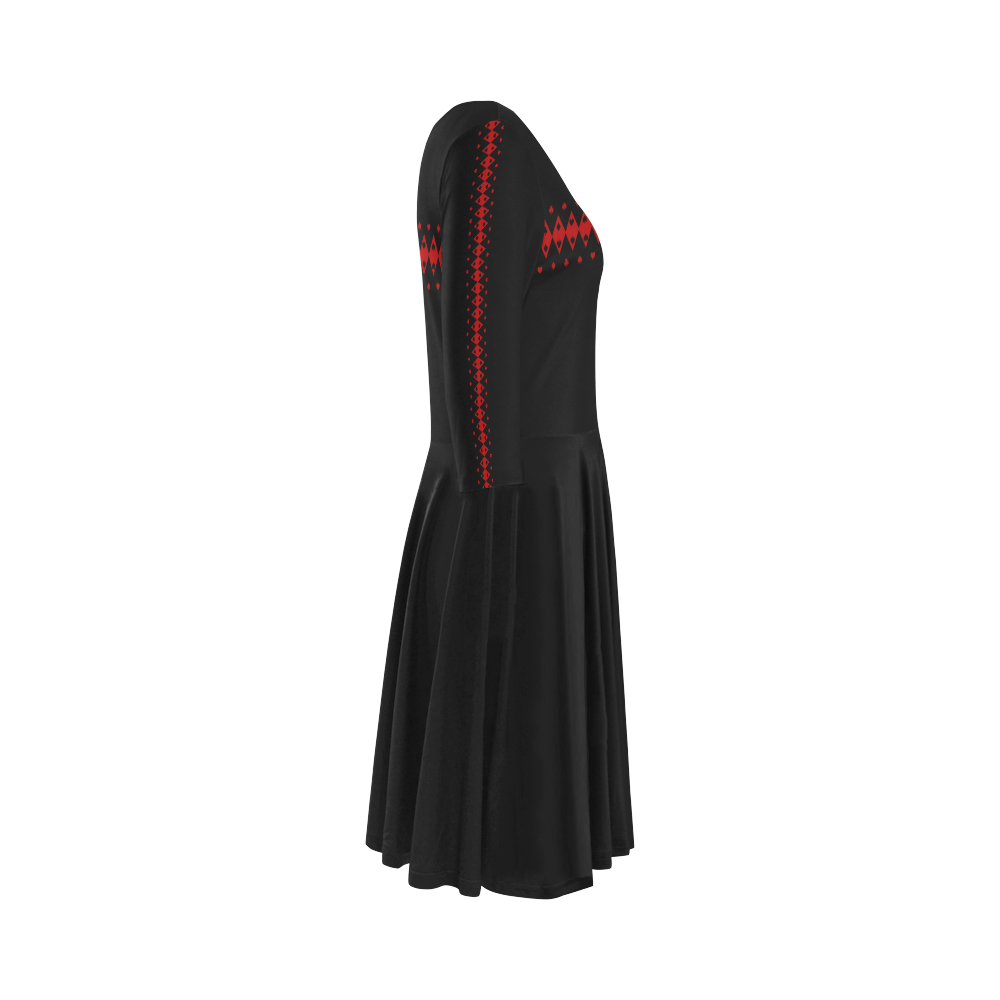 Black and Red Playing Card Shapes Elbow Sleeve Ice Skater Dress (D20)