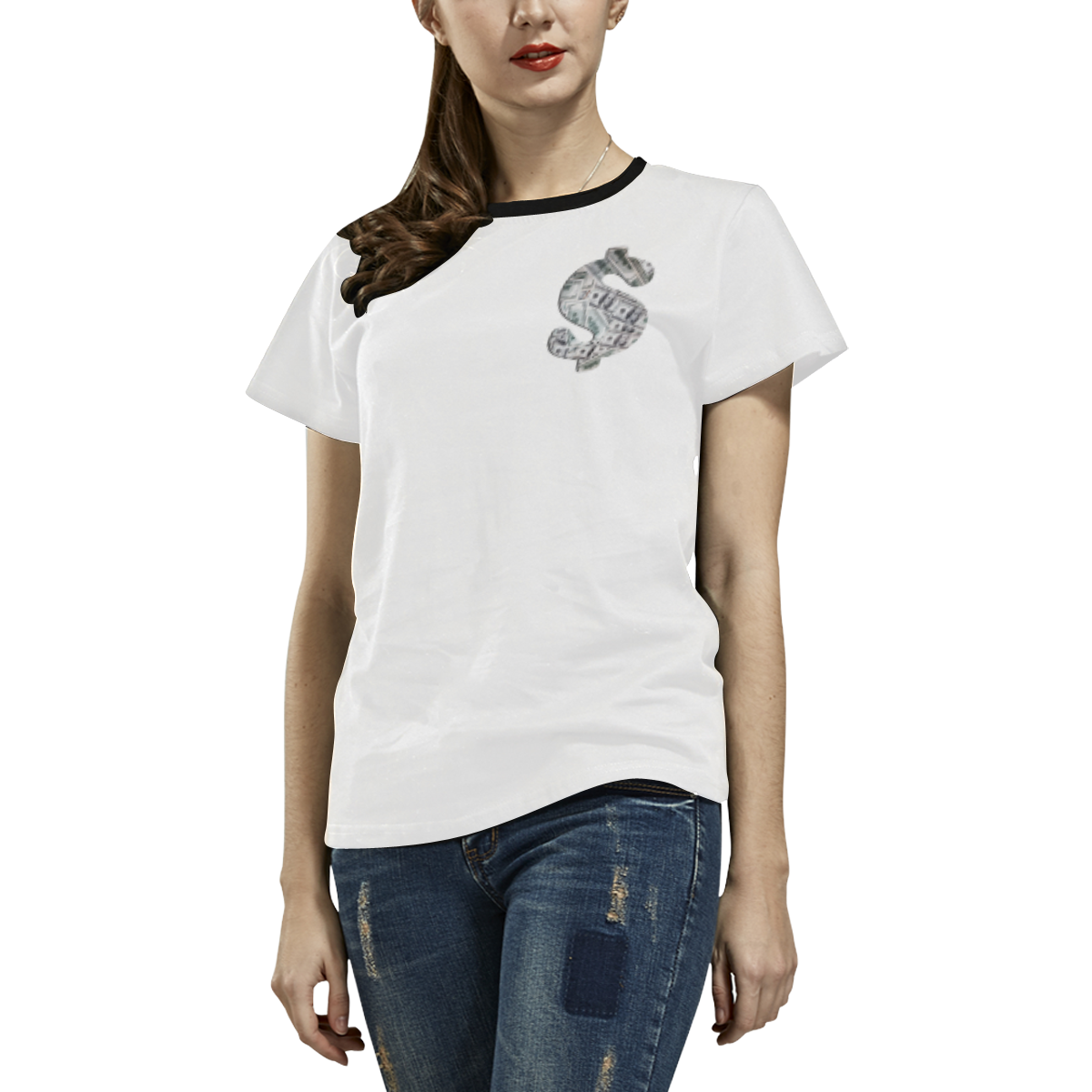 Hundred Dollar Bills - Money Sign White All Over Print T-shirt for Women/Large Size (USA Size) (Model T40)