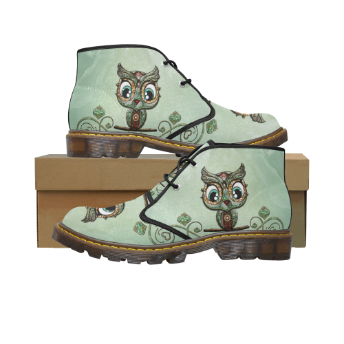 Cute little owl, diamonds Women's Canvas Chukka Boots (Model 2402-1)