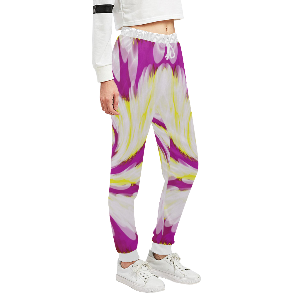 Pink Yellow Tie Dye Swirl Abstract Unisex All Over Print Sweatpants (Model L11)