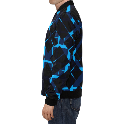 Diagonal Blue & Black Plaid Modern Style All Over Print Bomber Jacket for Men (Model H19)