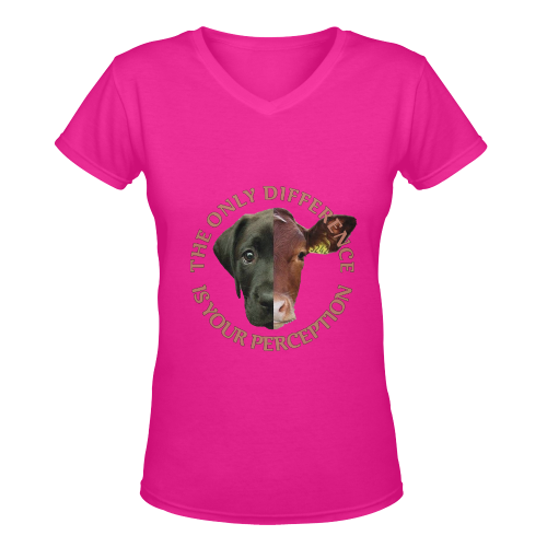 Vegan Cow and Dog Design with Slogan Women's Deep V-neck T-shirt (Model T19)