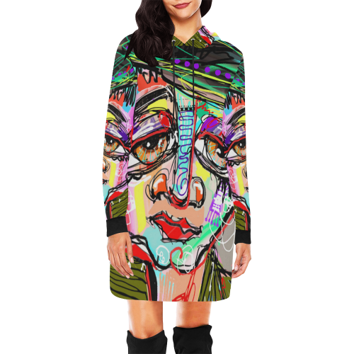 Contemporary Art Human Face All Over Print Hoodie Mini Dress (Model H27)