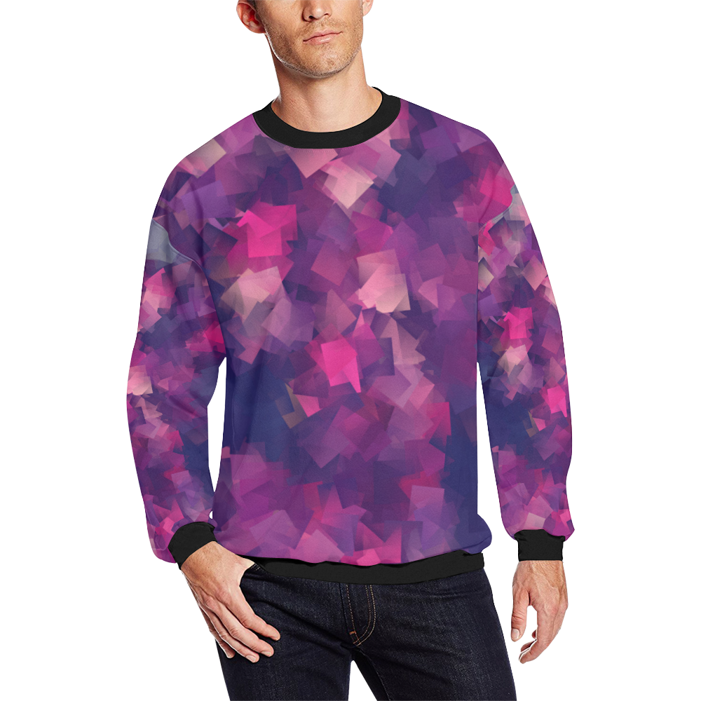purple pink magenta cubism #modern Men's Oversized Fleece Crew Sweatshirt/Large Size(Model H18)