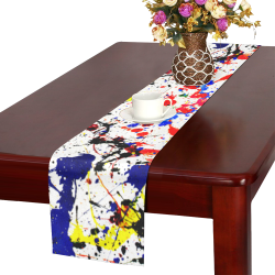 Blue & Red Paint Splatter Table Runner 14x72 inch