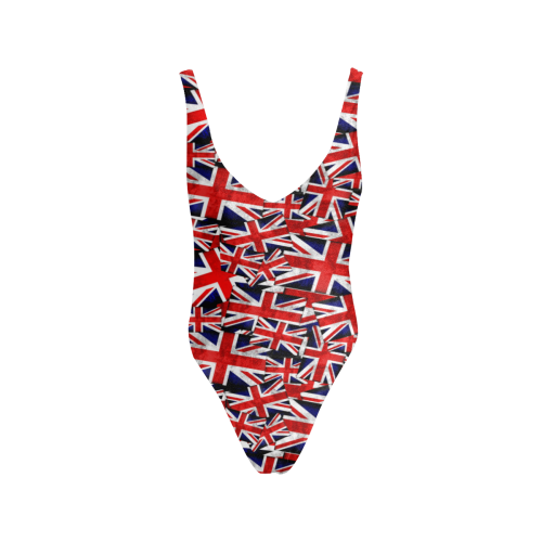 Union Jack British UK Flag - Blue Straps Sexy Low Back One-Piece Swimsuit (Model S09)