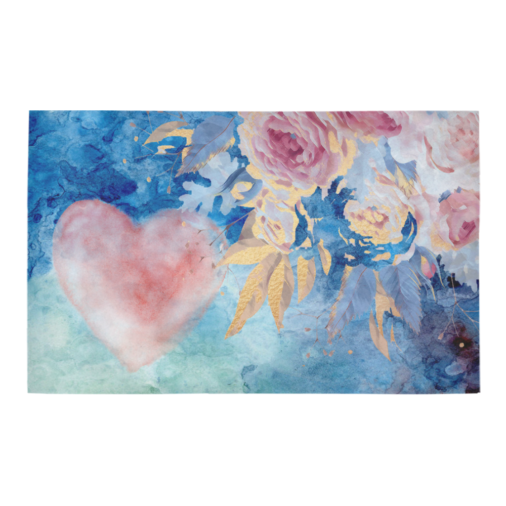 Heart and Flowers - Pink and Blue Bath Rug 20''x 32''