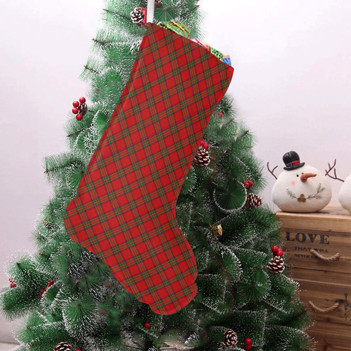Christmas Red Tartan Plaid Pattern Christmas Stocking (Without Folded Top)