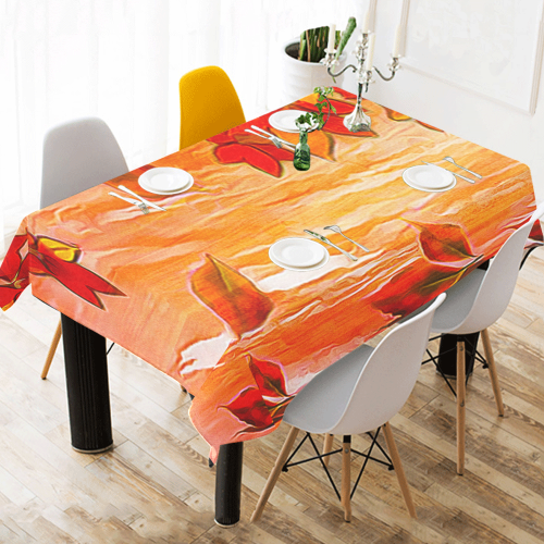 Red Leaves Cotton Linen Tablecloth 52"x 70"