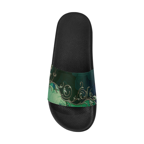 Green floral design Women's Slide Sandals (Model 057)