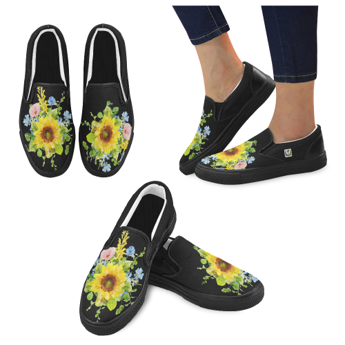 Fairlings Delight's Sunflower Bouquets Women's Kicks 53086G1 Women's Unusual Slip-on Canvas Shoes (Model 019)