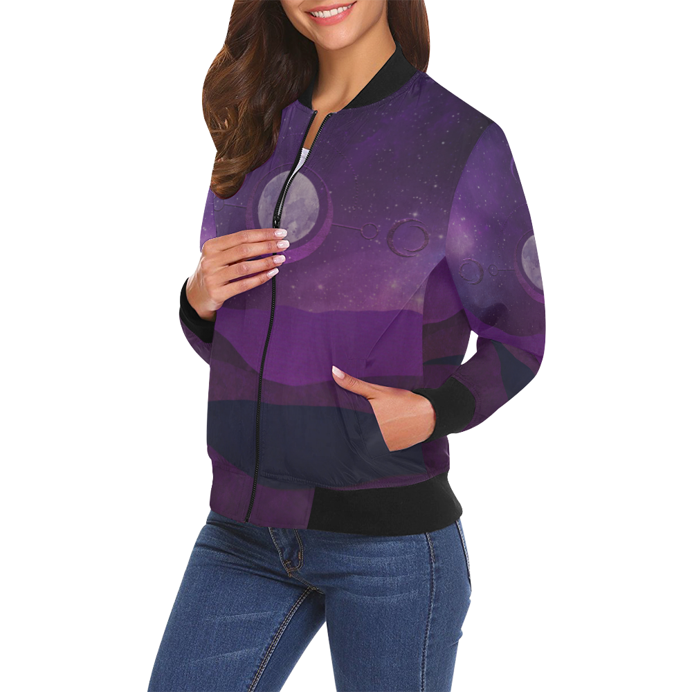 Purple Moon Night All Over Print Bomber Jacket for Women (Model H19)