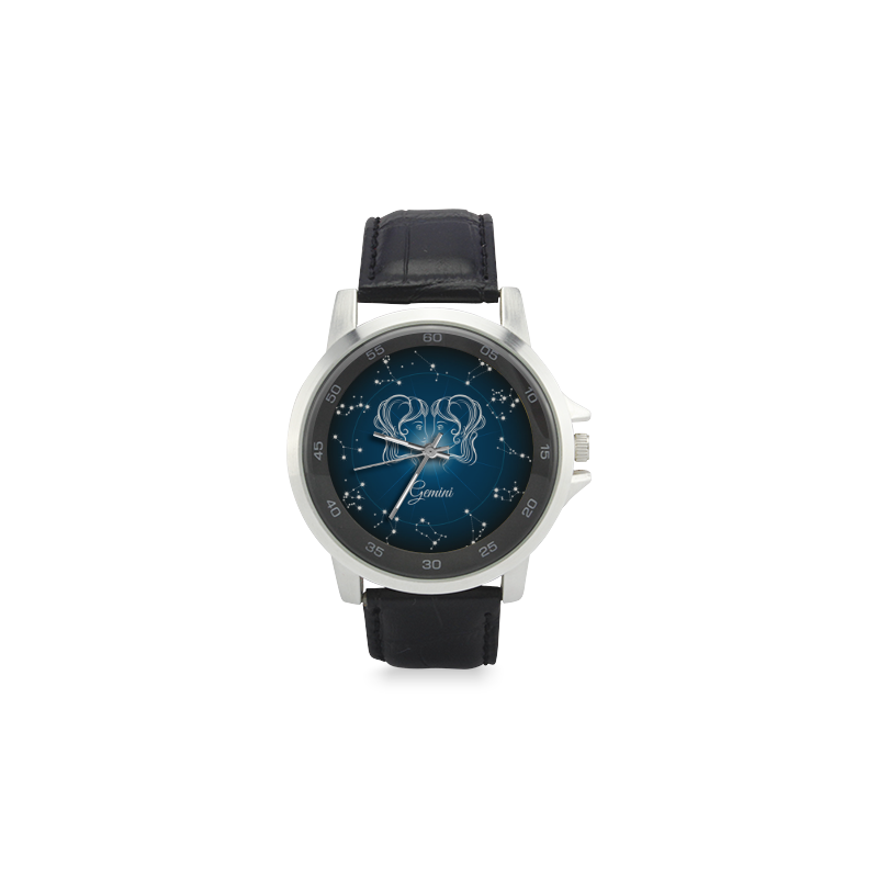 Gemini Unisex Stainless Steel Leather Strap Watch(Model 202)