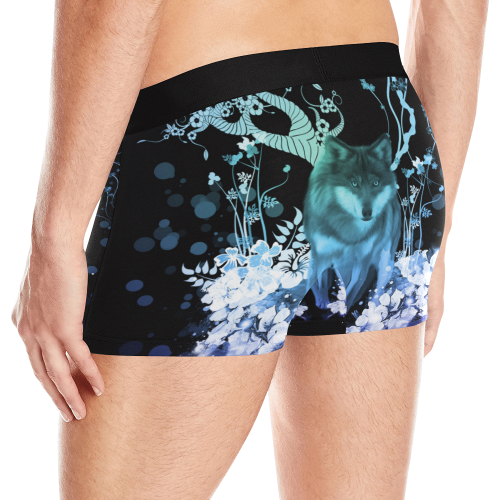Awesome wolf with flowers Men's All Over Print Boxer Briefs (Model L10)