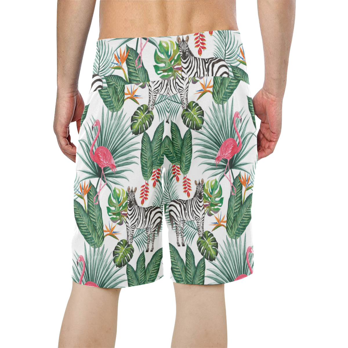 Awesome Flamingo And Zebra Men's All Over Print Board Shorts (Model L16)