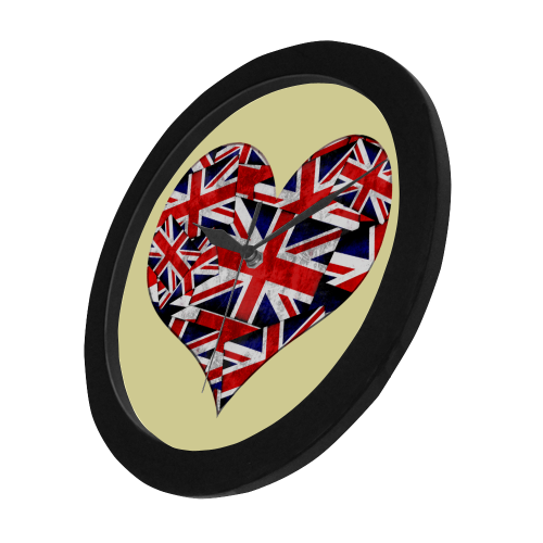 Union Jack British UK Flag Heart Yellow Circular Plastic Wall clock