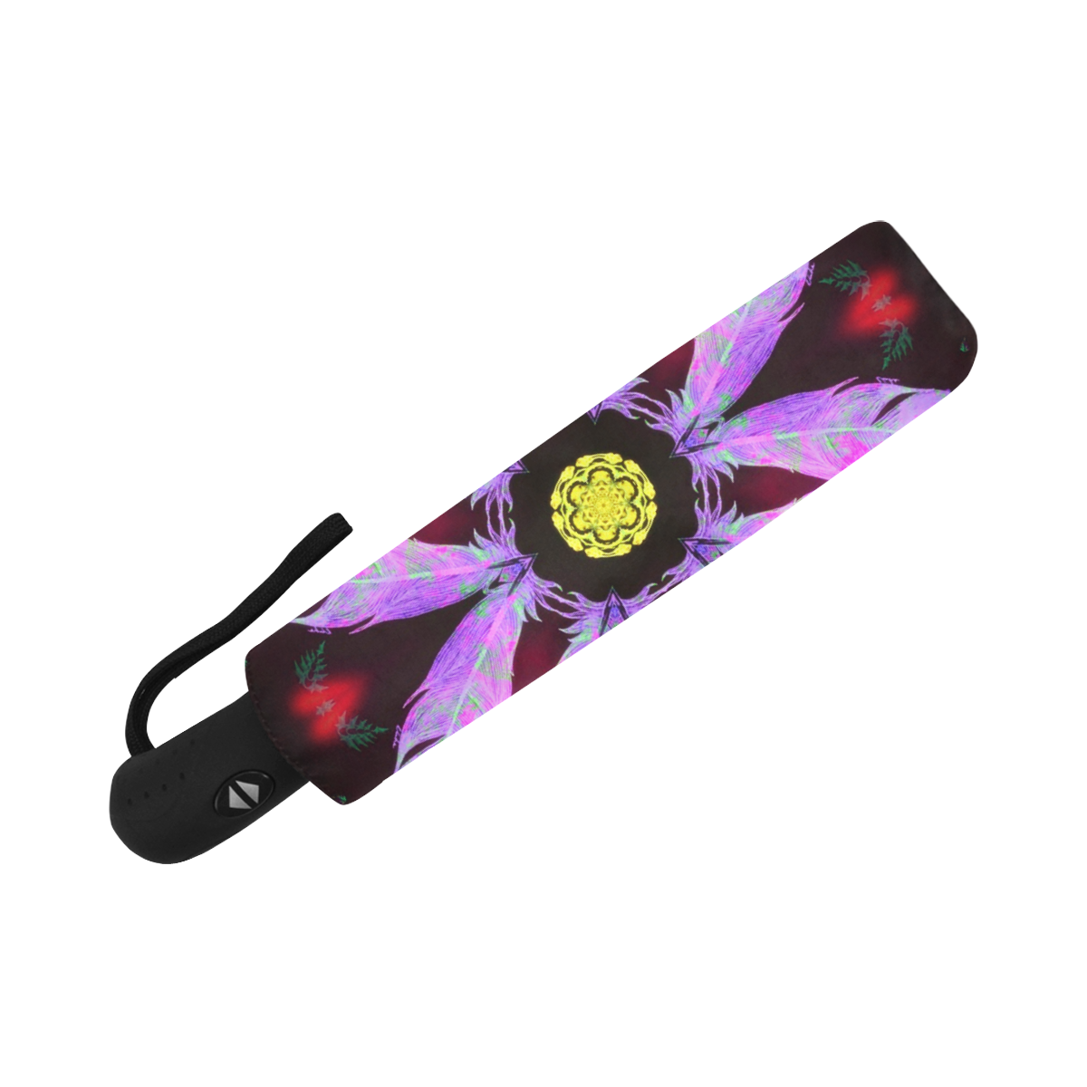 Black with purplish pink feather Anti-UV Auto-Foldable Umbrella (Underside Printing) (U06)