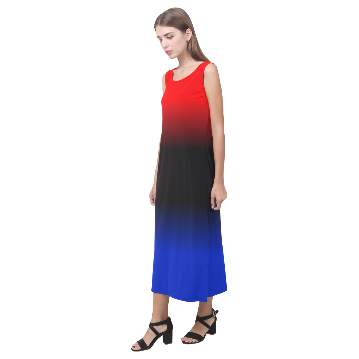 Red, Black and Blue Gradient Phaedra Sleeveless Open Fork Long Dress (Model D08)