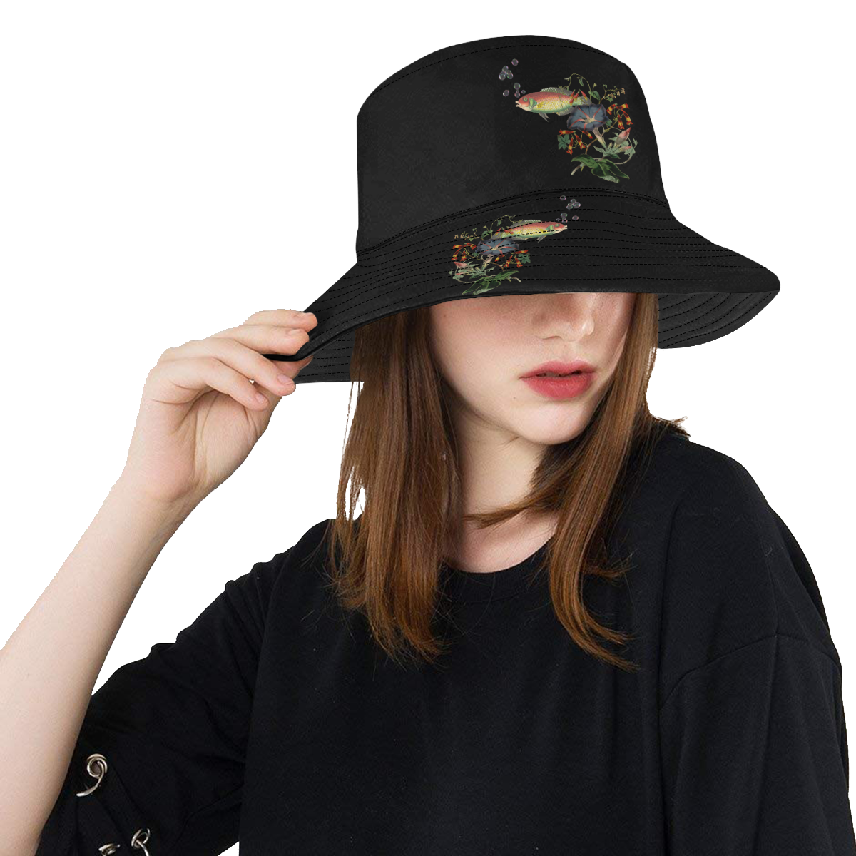 Fish With Flowers Surreal All Over Print Bucket Hat